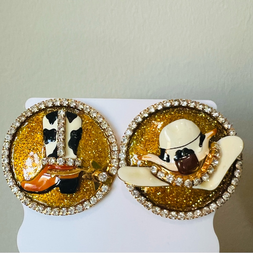 Lunch At The Ritz Rodeo Cowgirl Earrings Pierced Like New 125$